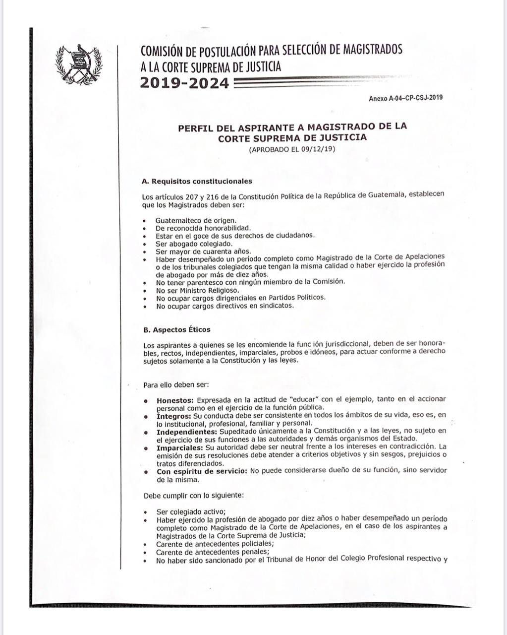 Perfil aprobado para los aspirantes a magistrados de la CSJ