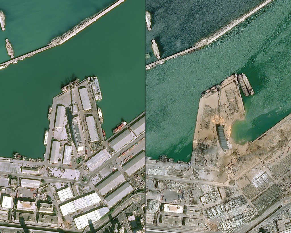 Antes y después de las explosiones en Beirut