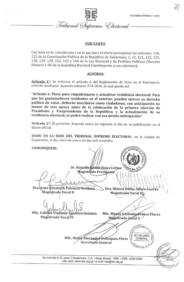 Acuerdo 7-2022 del TSE