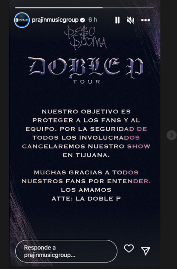 Comunicado de Peso Pluma sobre cancelación de concierto en Tijuana