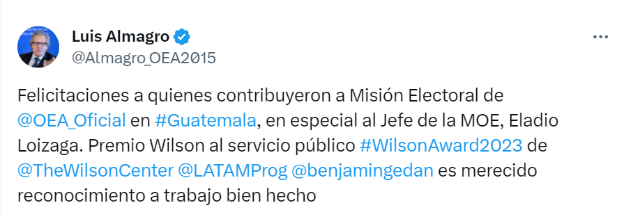 Luis Almagro, secretario de la OEA, se pronuncia por entrega del premio Wilson a MOE OEA