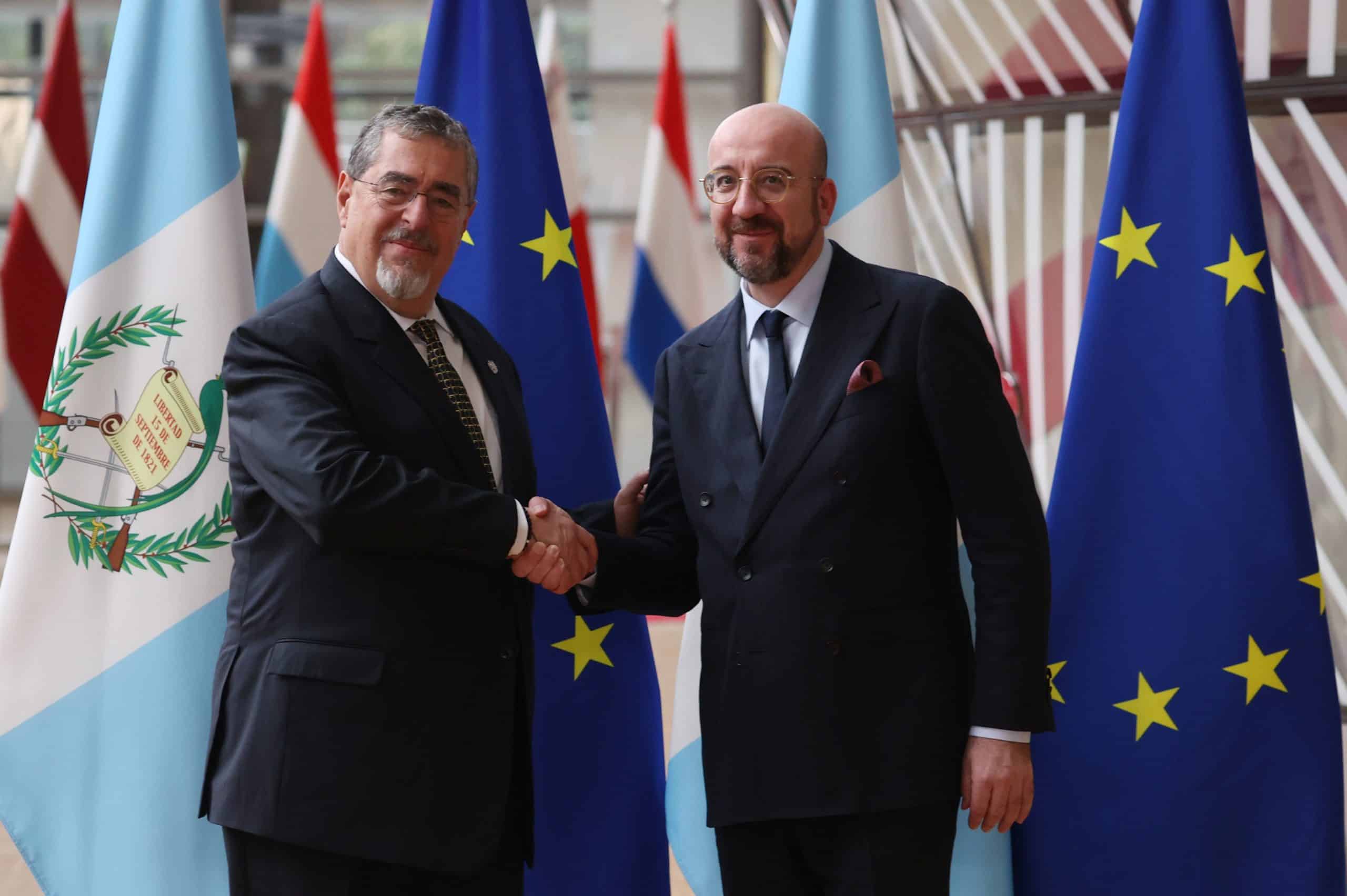 reunión entre el mandatario Bernardo Arévalo y el presidente del Consejo Europeo, Charles Michel