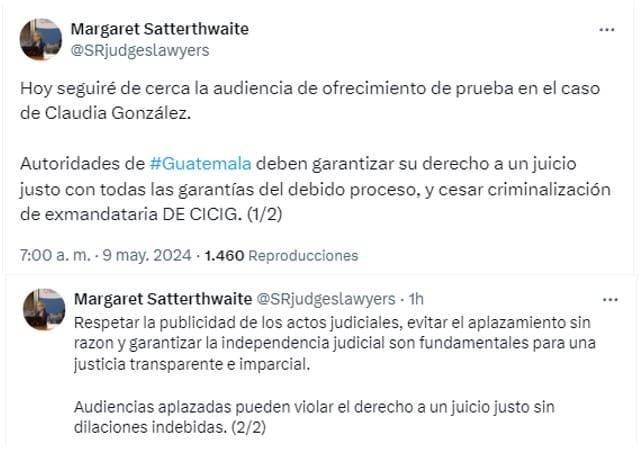 Relatora de ONU se pronuncia sobre situación de abogada Claudia González